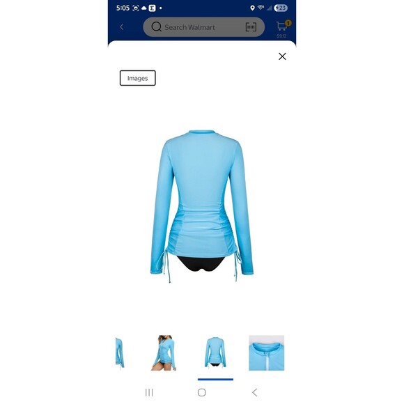 Womens  Blue Rashguard Long Sleeve Top With Black Bikini Bottom Sz L UFP Beach - Picture 5 of 16